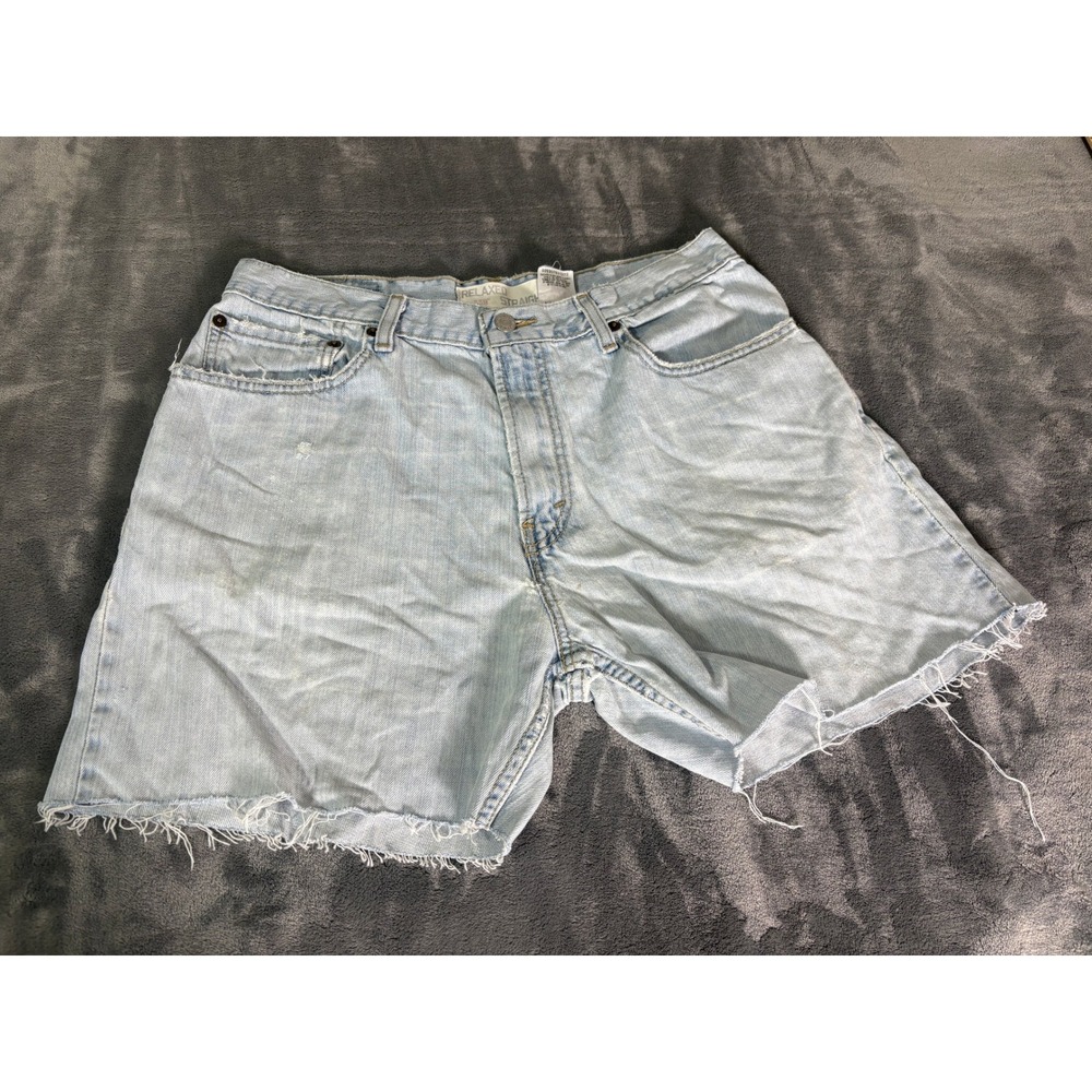 Levis Mens 559 Relaxed Straight Cutoff Denim Shorts W33 Light Wash Distressed